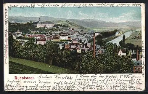 AK Rudolstadt, Teilansicht mit Schloss