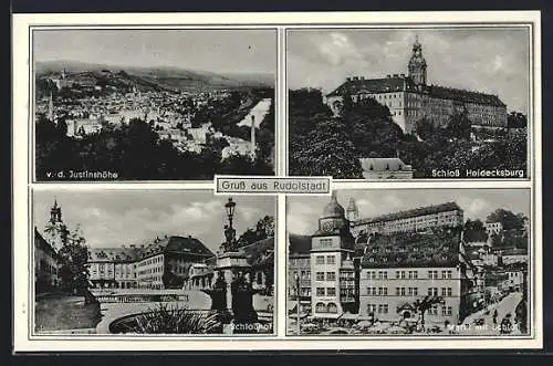 AK Rudolstadt, Markt mit Schloss, Schlosshof, Schloss Heidecksburg, Blick von der Justinshöhe