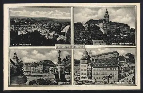 AK Rudolstadt, Markt mit Schloss, Schlosshof, Schloss Heidecksburg, Blick von der Justinshöhe