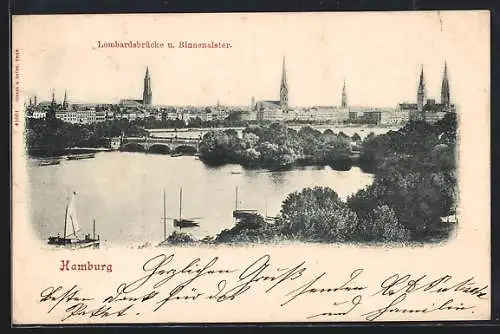 AK Hamburg-Neustadt, Lombardsbrücke und Binnenalster