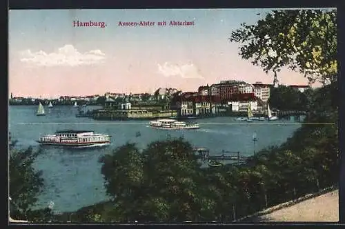 AK Hamburg-St.Georg, Aussen-Alster mit Cafe Alsterlust