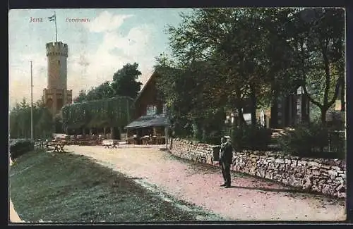 AK Jena, Gasthaus zum Forsthaus mit Aussichtsturm