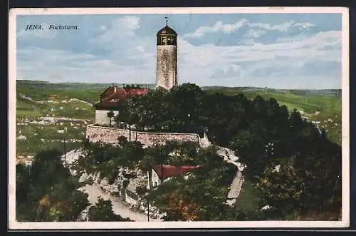 AK Jena, Fuchsturm mit Panorama