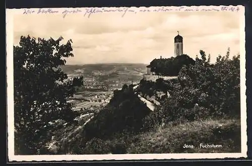 AK Jena, Fuchsturm mit Panorama