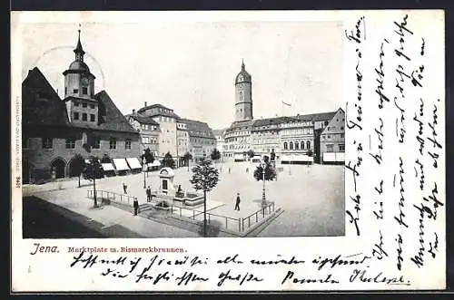 AK Jena, Marktplatz mit Bismarckbrunnen