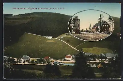 AK Wildenthal, Teilansicht und Auersberg mit Aussichtsturm