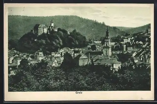 AK Greiz, Teilansicht mit Schloss