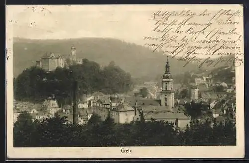 AK Greiz, Teilansicht mit Schloss