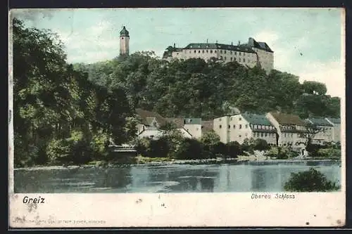 AK Greiz, Oberes Schloss vom Wasser aus gesehen