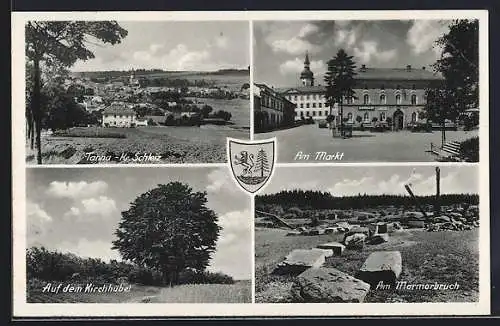 AK Tanna, Blick von der Heidestrasse, Markt, Auf dem Kirchhübel, Am Marmorbruch