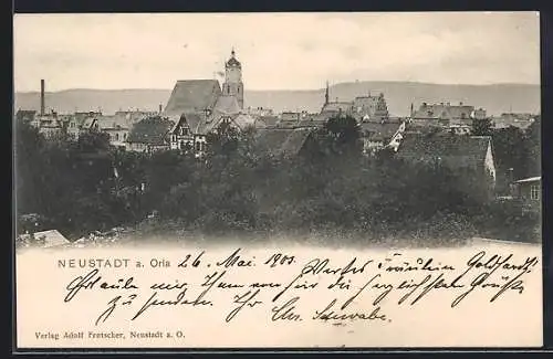 AK Neustadt a. Orla, Ortspartie mit Blick zum Zentrum