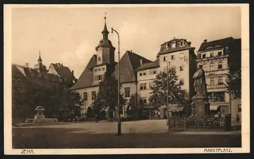 AK Jena, Marktplatz mit Denkmal und Standbild