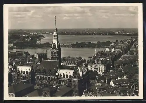 AK Hamburg, Blick von der Nicolaikirche auf die Stadt und Alster