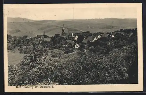 AK Rothenberg im Odenwald, Teilansicht mit Kirche