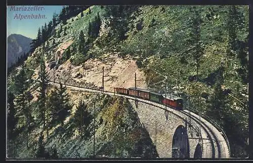 AK Die Mariazeller-Alpenbahn an einem Viadukt