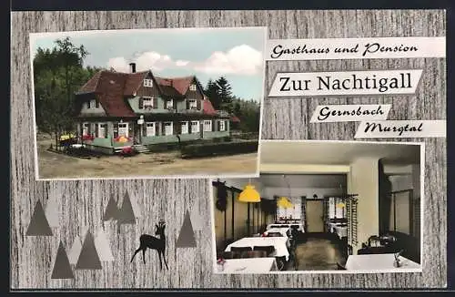 AK Gernsbach /Murgtal, Gasthaus und Pension Zur Nachtigall, Innenansicht