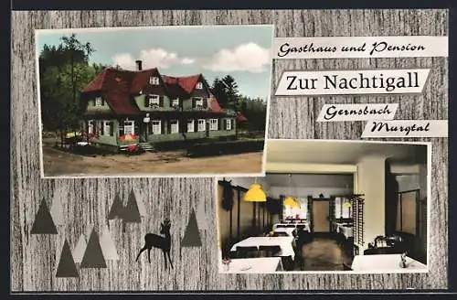 AK Gernsbach /Murgtal, Gasthaus und Pension Zur Nachtigall, Innenansicht