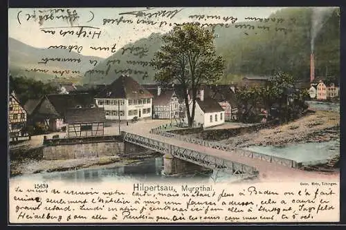 AK Hilpertsau /Murgtal, Ortspartie mit Brücke