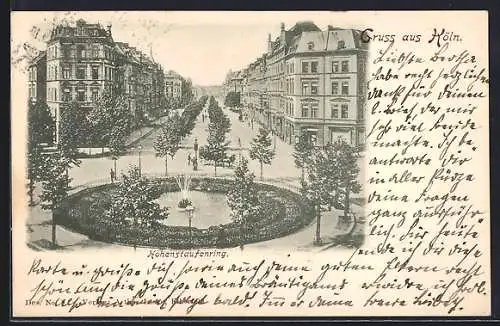 AK Köln-Neustadt, Hohenstaufenring mit Springbrunnen