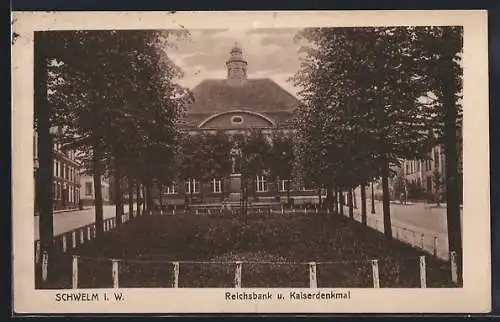 AK Schwelm i. W., Reichsbank und Kaiserdenkmal