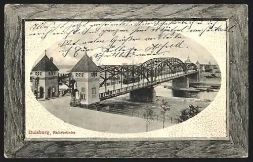 Präge-AK Duisburg, Ruhrbrücke mit Strassenbahn, Passepartout