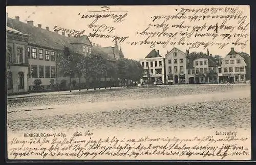 AK Rendsburg, Schlossplatz mit Geschäften