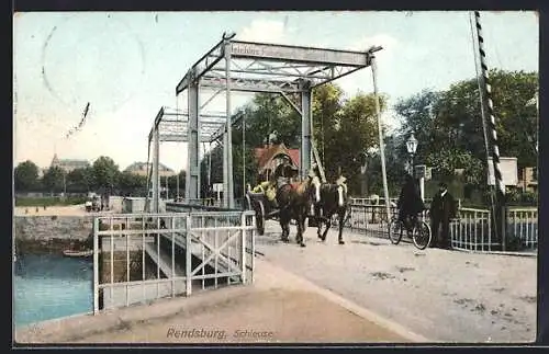 AK Rendsburg, Schleuse mit Pferdewagen