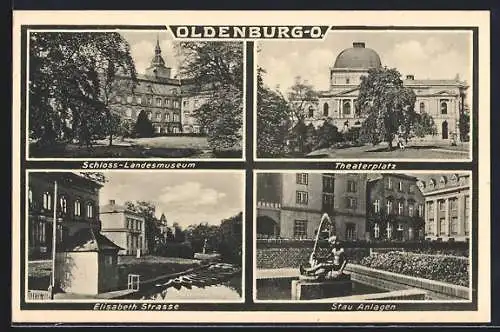 AK Oldenburg-Oldenburg., Schloss-Landenmuseum, Theaterplatz, Stau-Anlagen