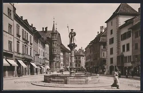 AK Schaffhausen, Frohnwagplatz mit Brunnendenkmal