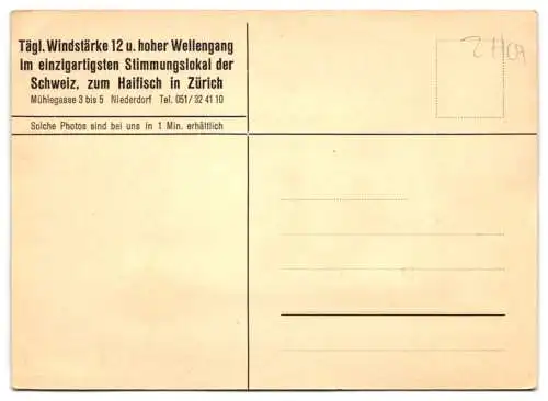 3 Fotografien Taifun, Ansicht Zürich, Stimmungslokal Haifisch, Mühlgasse 3 /5, Mann mit zwei jungen Frauen beim Feiern