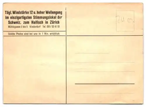 3 Fotografien Taifun, Ansicht Zürich, Stimmungslokal Haifisch, Mühlgasse 3 /5, Mann mit zwei jungen Frauen beim Feiern