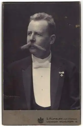 Fotografie S. Rumbler, Wiesbaden, Herr in Zivil mit Miniaturorden am Revers, Mustasch