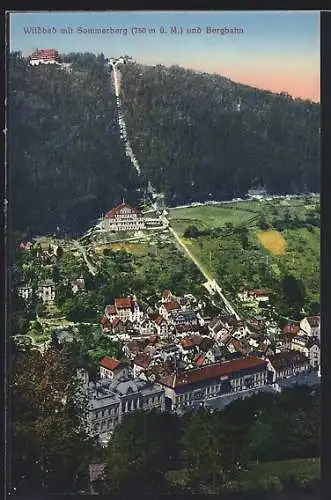 AK Wildbad / Enz, Teilansicht mit Sommerberg und Bergbahn