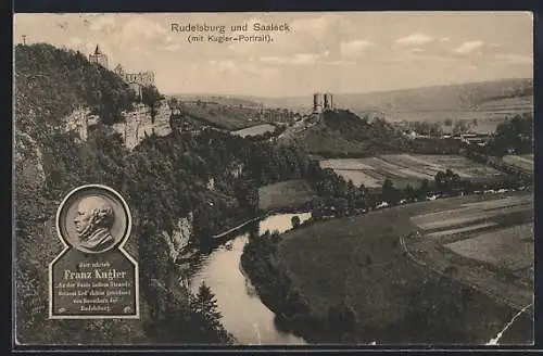 AK Saaleck / Saale, Panorama mit Rudelsburg, Kugler-Portrait