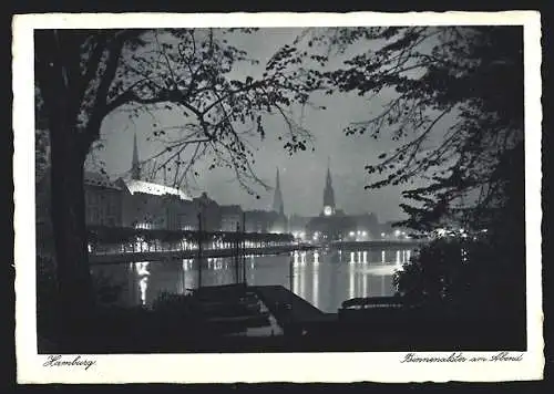 AK Hamburg, Binnenalster am Abend