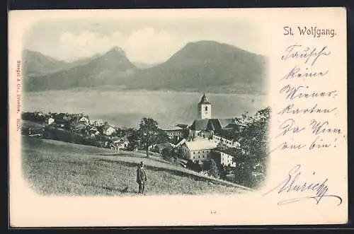 AK St. Wolfgang, Ortsansicht mit See