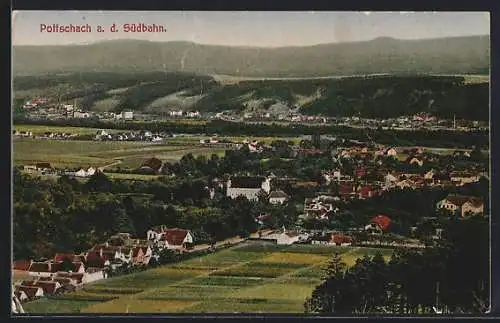 AK Pottschach a. d. Südbahn, Ortsansicht aus der Vogelschau