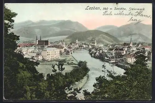 AK Leoben /Steiermark, Teilansicht vom Wald aus