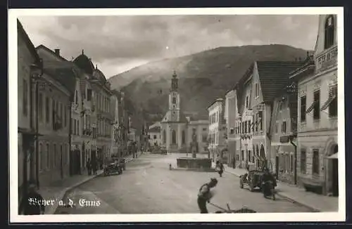 AK Weyer a. d. Enns, Strassenpartie mit Kirche