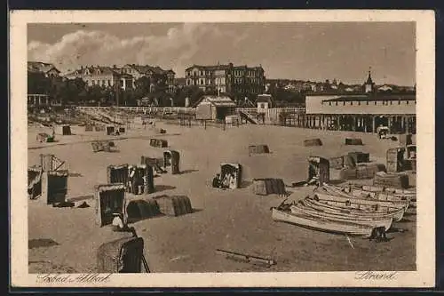 AK Ahlbeck / Ostseebad, Strand mit Strandhotels und Seebrücke