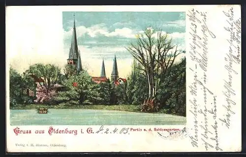 Künstler-AK Oldenburg / O., Kirche im Schlossgarten