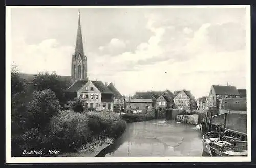 AK Buxtehude, Hafen mit Kirche