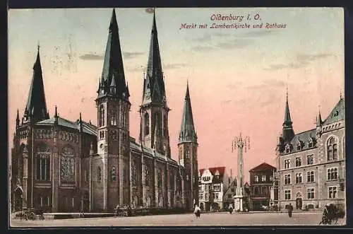 AK Oldenburg i. O., Markt mit Lambertikirche und Rathaus