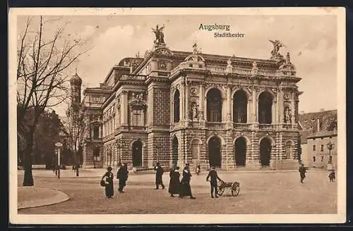 AK Augsburg, Stadttheater mit Strassenpartie