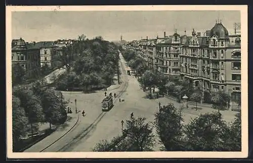 AK Augsburg, Kaiserstrasse mit Strassenbahn