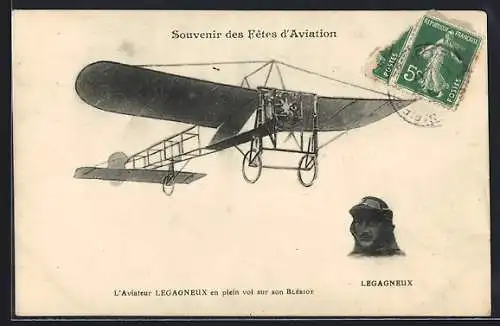 AK L`Aviateur Legagneux en plein vol sur son Bleriot, frühes Flugzeug