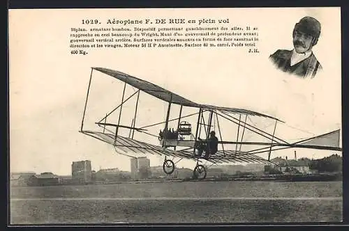 AK Aeroplane F. de Rue en plein vol, frühes Flugzeug