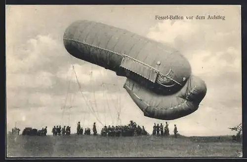 AK Militärischer Fessel-Ballon vor dem Aufstieg