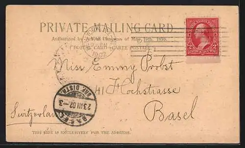 Lithographie New York, L Station on Chatham Square, Eisenbahnstrecke über Strassenniveau