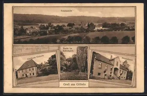 AK Gössnitz / Naumburg, Gasthaus Gössnitz, Schlosspark, Herrenhaus, Totalansicht